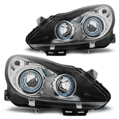 Scheinwerfer passend für Opel Corsa D 04.06-11 Angel Eyes Schwarz