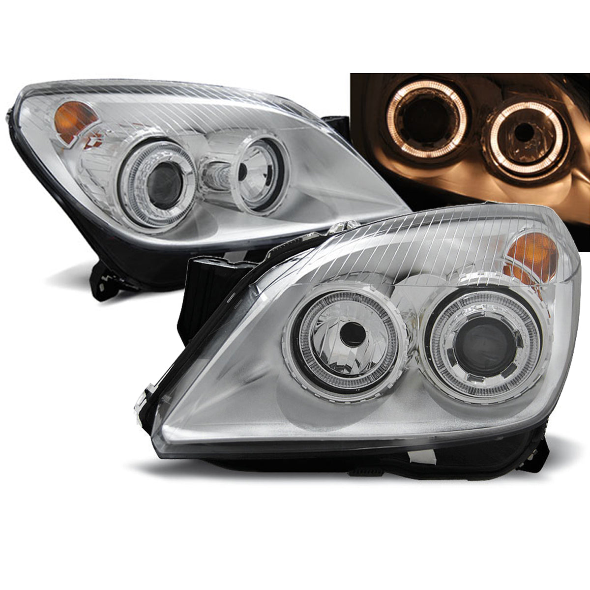 Scheinwerfer passend für Opel Astra H 03.04-09 Angel Eyes Chrom