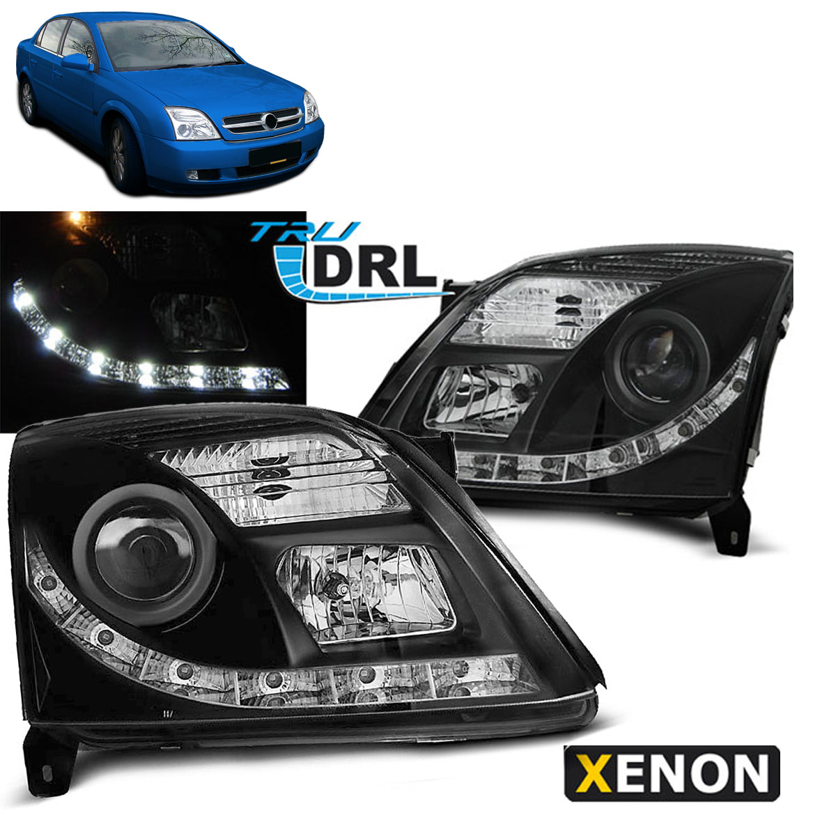 Scheinwerfer passend für Opel Vectra C 04.02-08.05 Tru DRL Schwarz Xenon D2S