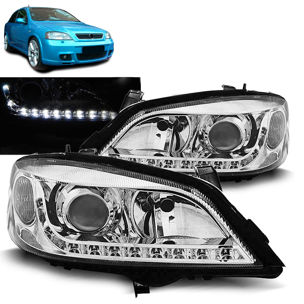 Scheinwerfer passend für Opel Astra G 09.97-02.04 Daylight Chrom