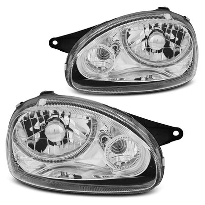 Scheinwerfer passend für Opel Corsa B 02.93-10.00 Angel Eyes Chrom