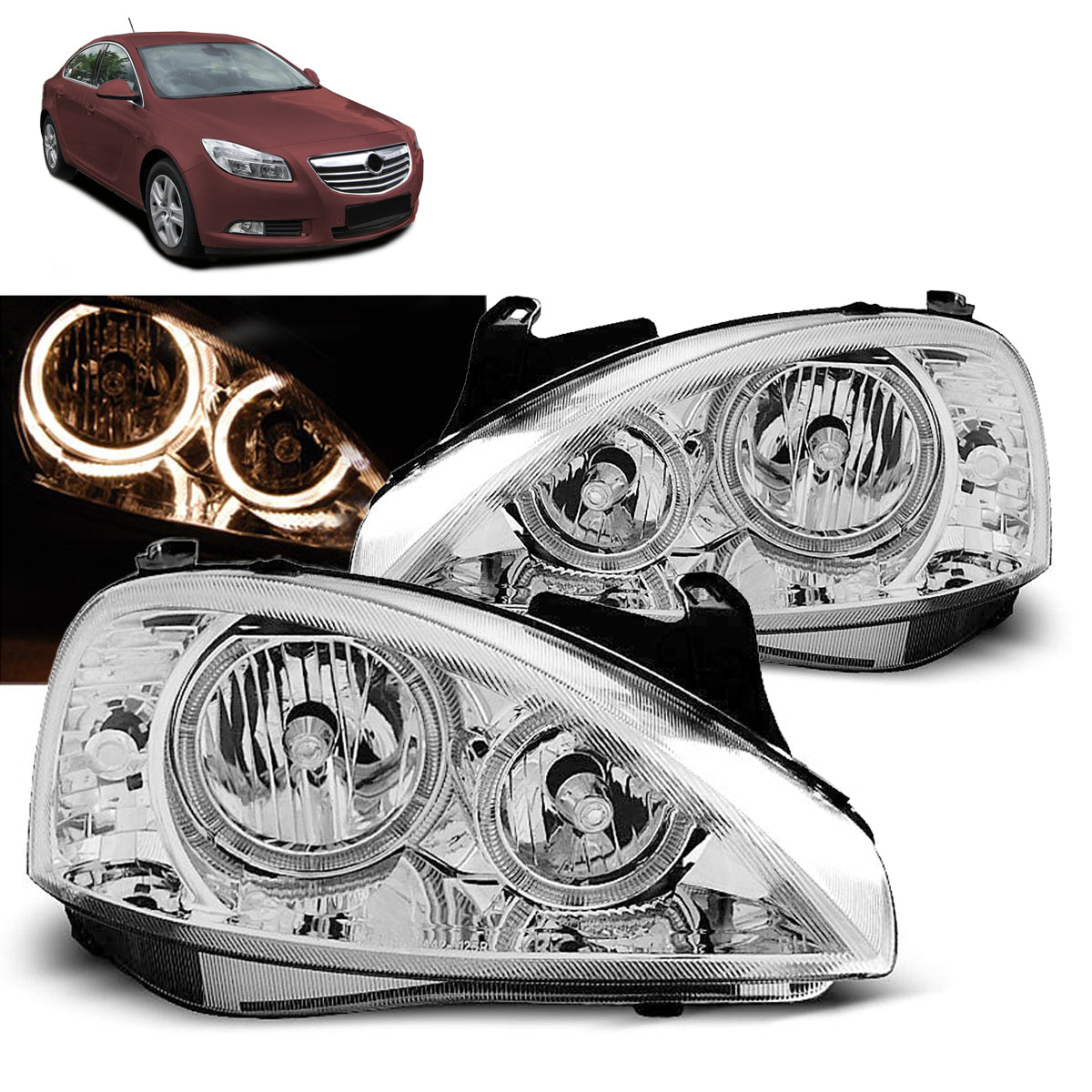 Scheinwerfer passend für Opel Corsa C 11.00-09.06 Angel Eyes Chrom