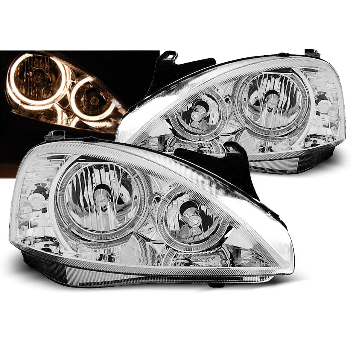 Scheinwerfer passend für Opel Corsa C 11.00-09.06 Angel Eyes Chrom