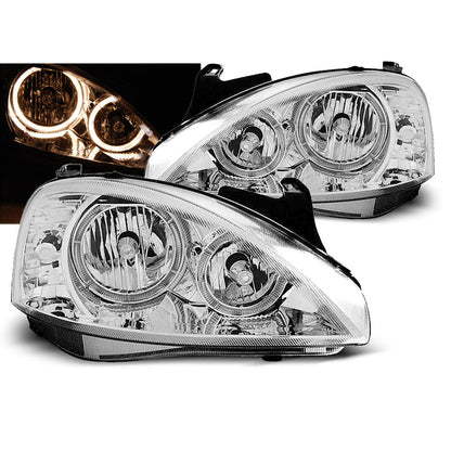 Scheinwerfer passend für Opel Corsa C 11.00-09.06 Angel Eyes Chrom