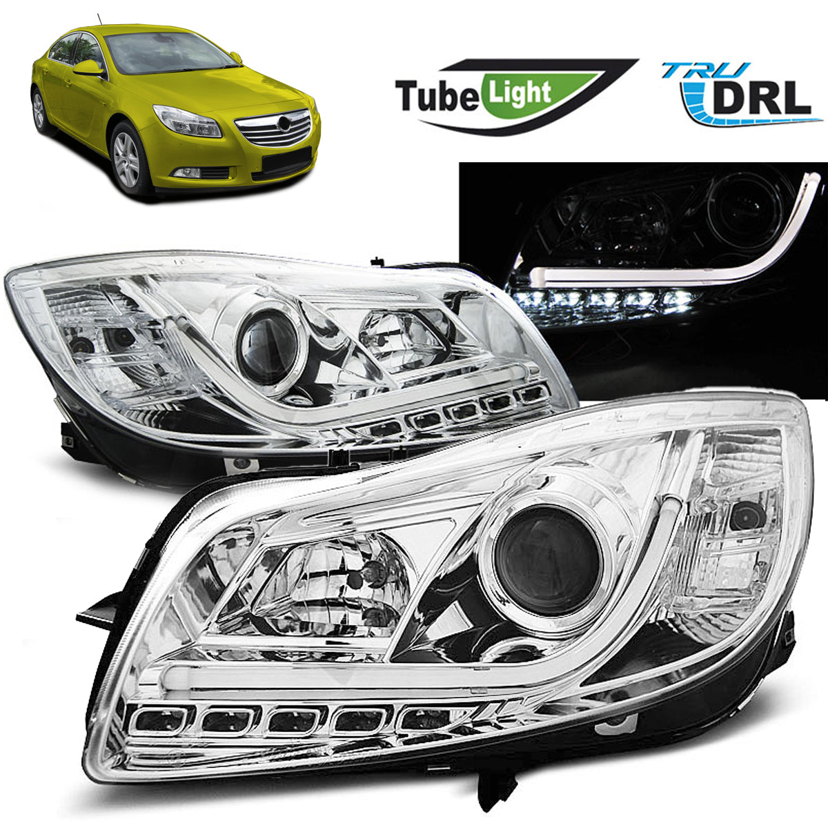 Scheinwerfer passend für Opel Insignia 08-12 Chrom Röhrenlichter