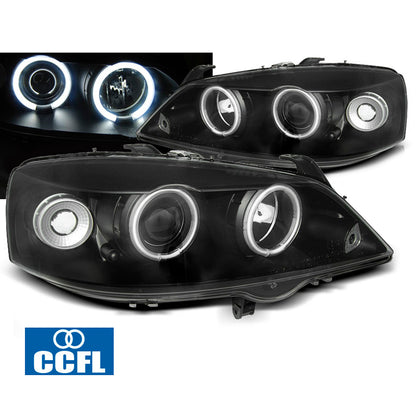 Scheinwerfer passend für Opel Astra G 09.97-02.04 Angel Eyes CCFL Schwarz