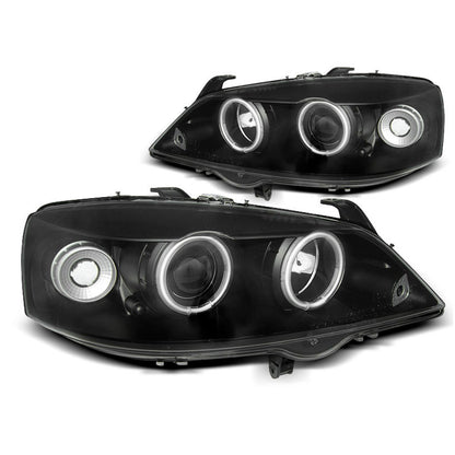 Scheinwerfer passend für Opel Astra G 09.97-02.04 Angel Eyes CCFL Schwarz