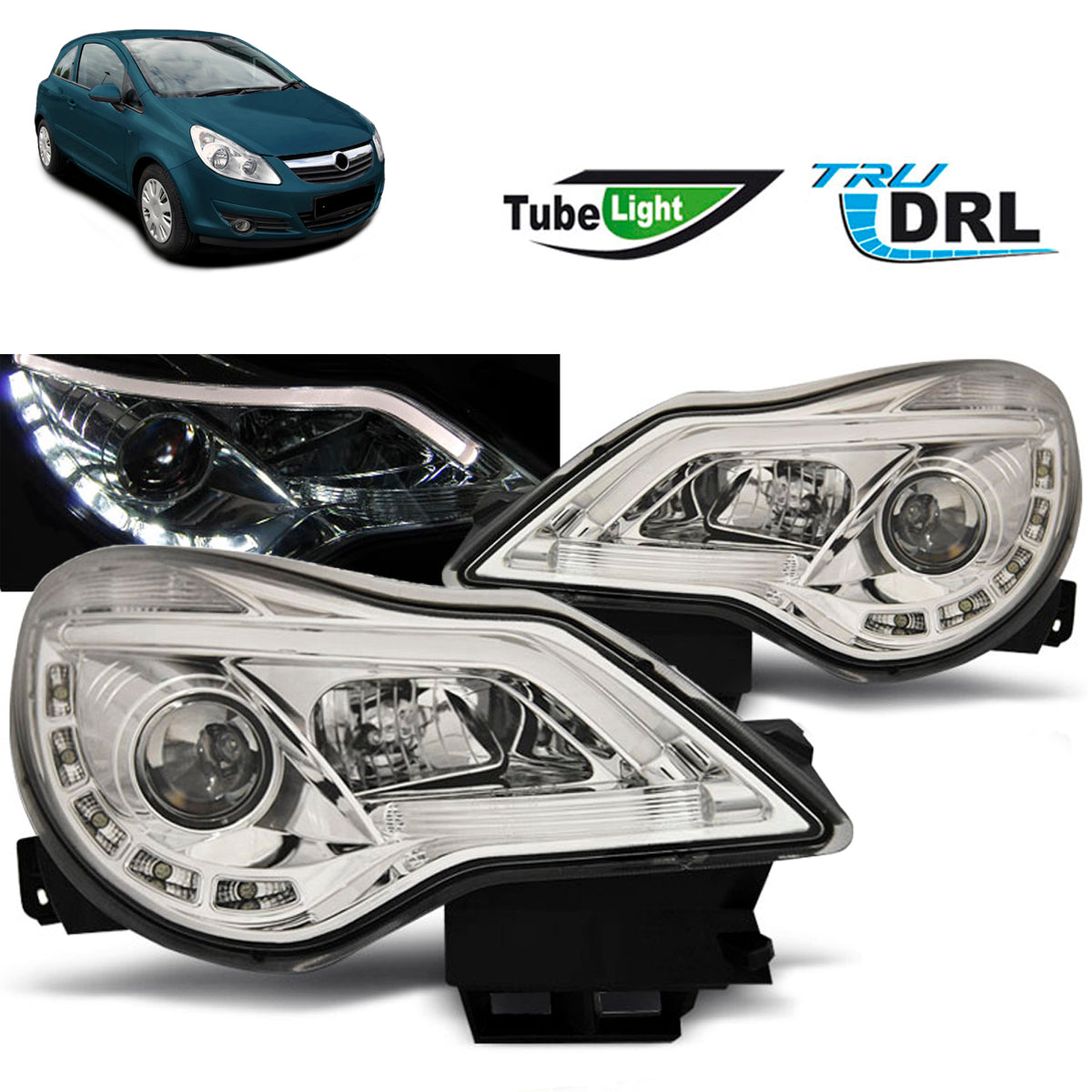 Scheinwerfer passend für Opel Corsa D 11-14 DRL Chrom