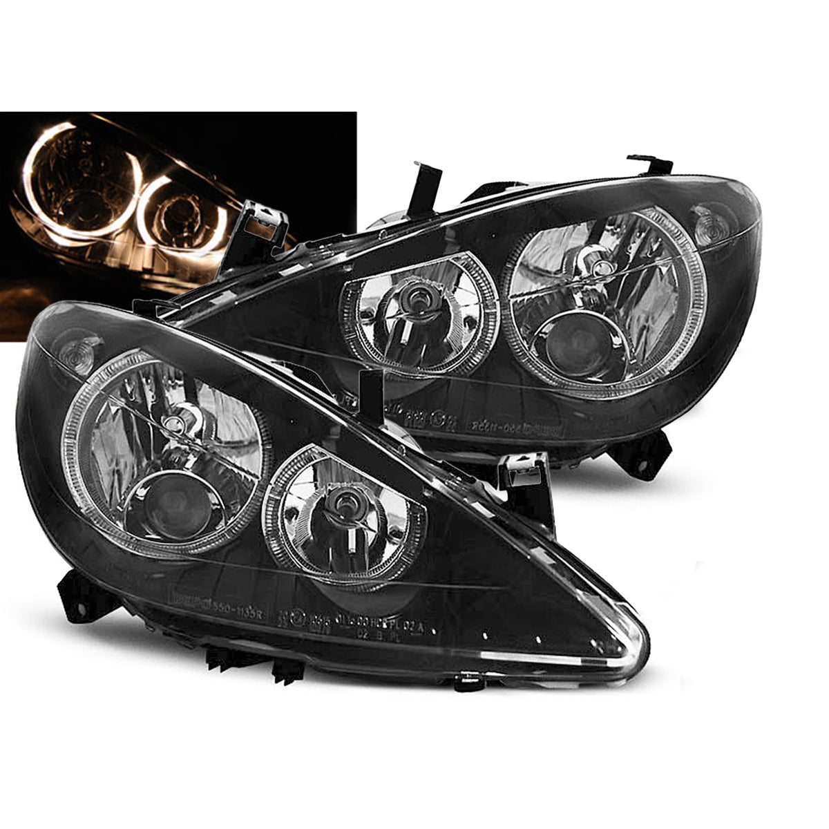 Scheinwerfer passend für Peugeot 307 04.01-06.05 Angel Eyes Schwarz
