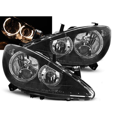 Scheinwerfer passend für Peugeot 307 04.01-06.05 Angel Eyes Schwarz
