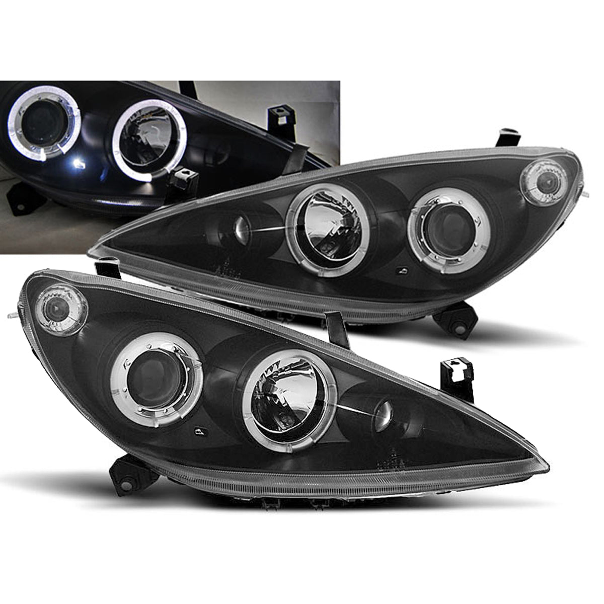 Scheinwerfer passend für Peugeot 307 04.01-06.05 Angel Eyes Schwarz