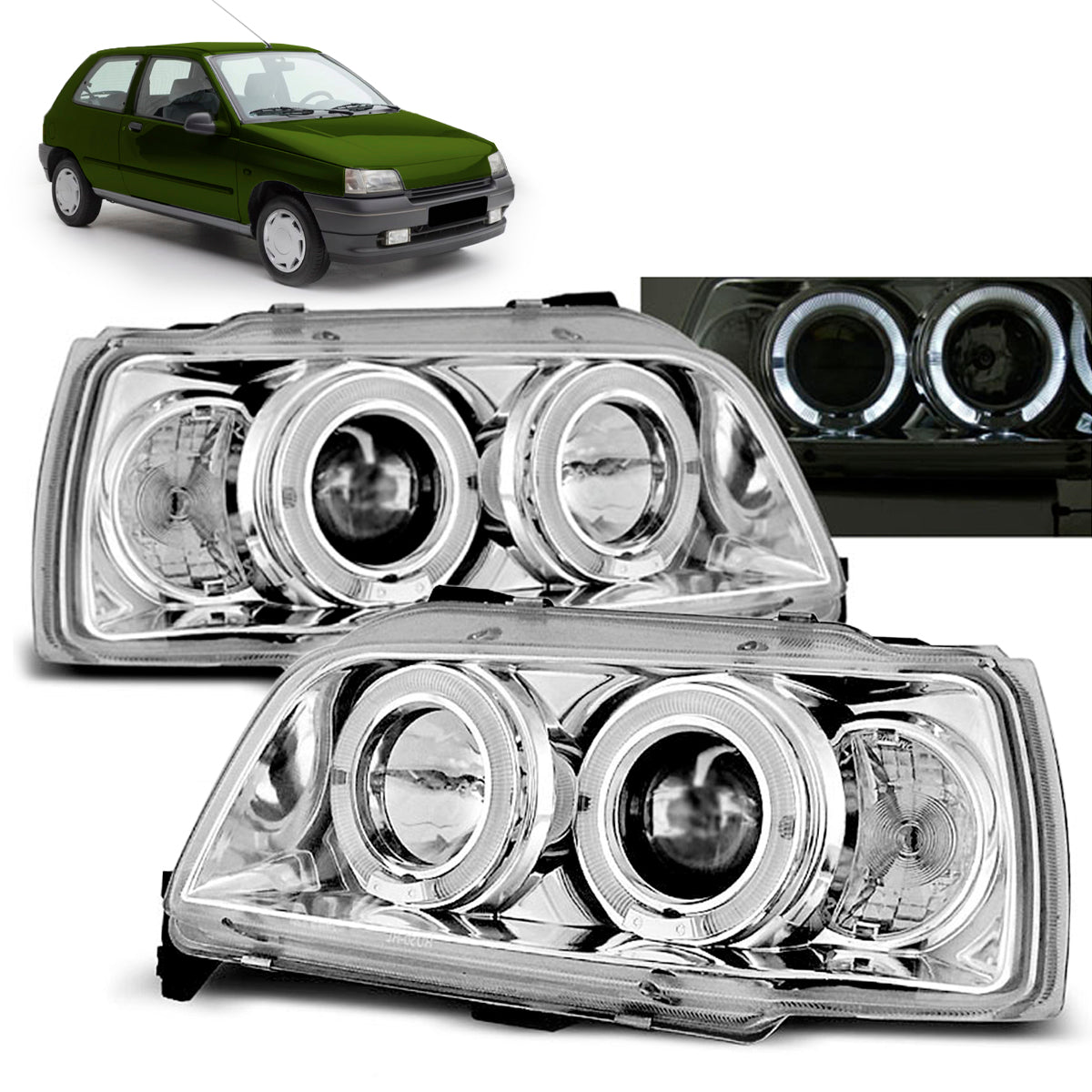 Scheinwerfer Renault Clio 06.90-95 Angel Eyes Chrom