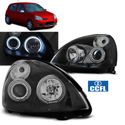 Scheinwerfer passend für Renault Clio II 06.01-09.05 Angel Eyes CCFL Schwarz