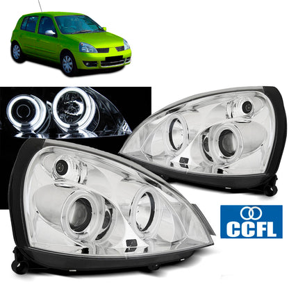 Scheinwerfer passend für Renault Clio II 06.01-09.05 Angel Eyes CCFL Chrom