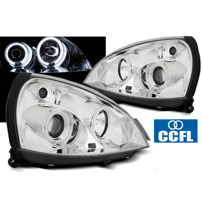 Scheinwerfer passend für Renault Clio II 06.01-09.05 Angel Eyes CCFL Chrom
