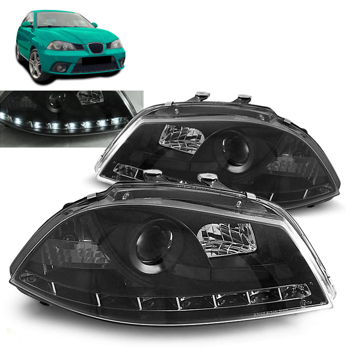 Scheinwerfer Daylight Schwarz passend für Seat Ibiza 6L 04.02-08