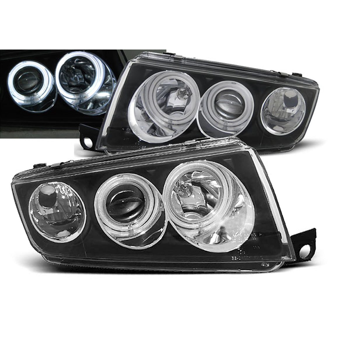 Scheinwerfer Angel Eyes Schwarz passend für Skoda Fabia I 12.99-08