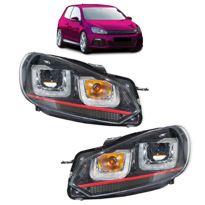 Halogen Rot Schwarz Tagfahrlicht Scheinwerfer passend für VW Golf VI 2009-2013