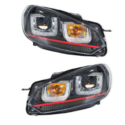 Halogen Rot Schwarz Tagfahrlicht Scheinwerfer passend für VW Golf VI 2009-2013