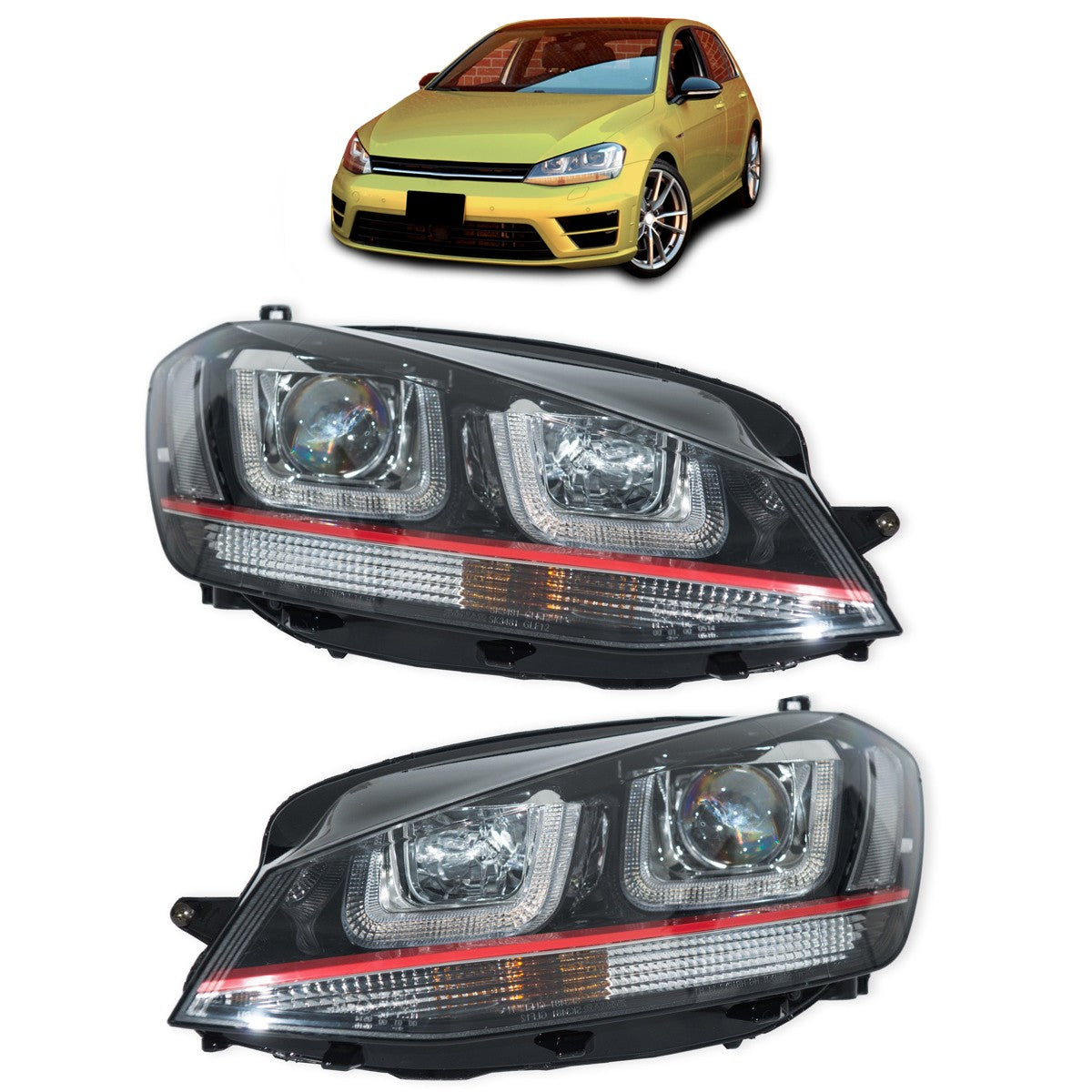 Halogen Rot Schwarz DRL Scheinwerfer passend für VW Golf VII 2012-2021