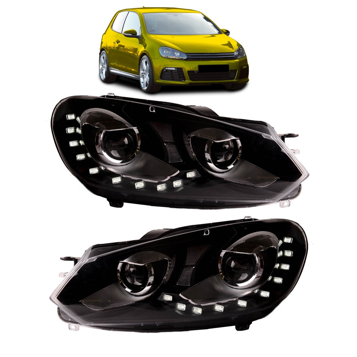 Scheinwerfer Halogen Chrom passend für VW Golf VI 2008-2012 mit Motor für Scheinwerferverstellung
