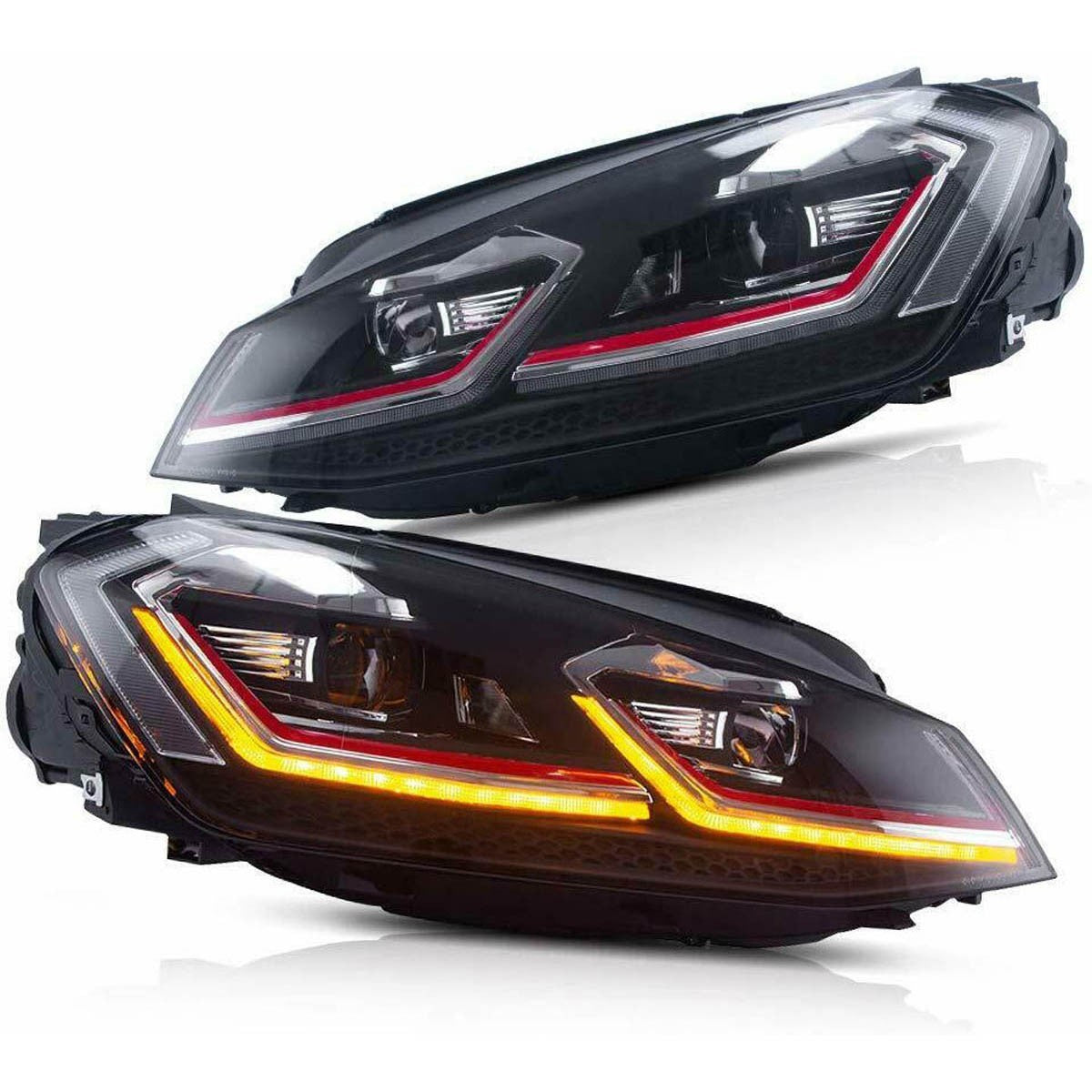 Halogen Scheinwerfer mit rotem Akzent passend für VW Golf 7 2012-2017