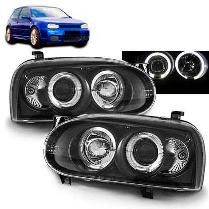 Scheinwerfer Angel Eyes Schwarz passend für VW Golf 3 09.91-08.97