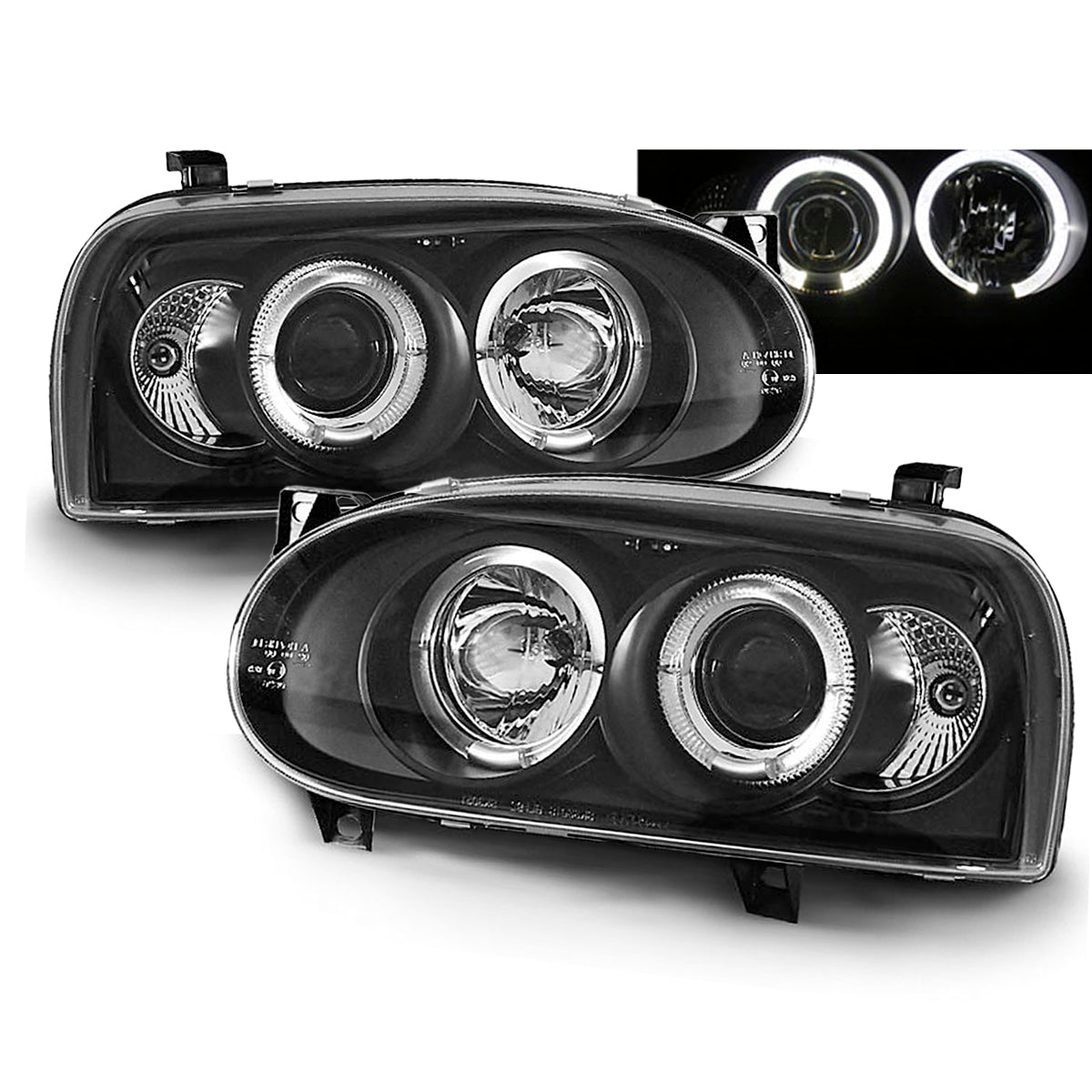 Scheinwerfer Angel Eyes Schwarz passend für VW Golf 3 09.91-08.97