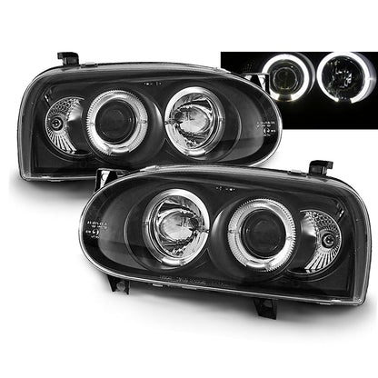 Scheinwerfer Angel Eyes Schwarz passend für VW Golf 3 09.91-08.97