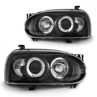 Scheinwerfer Angel Eyes Schwarz passend für VW Golf 3 09.91-08.97