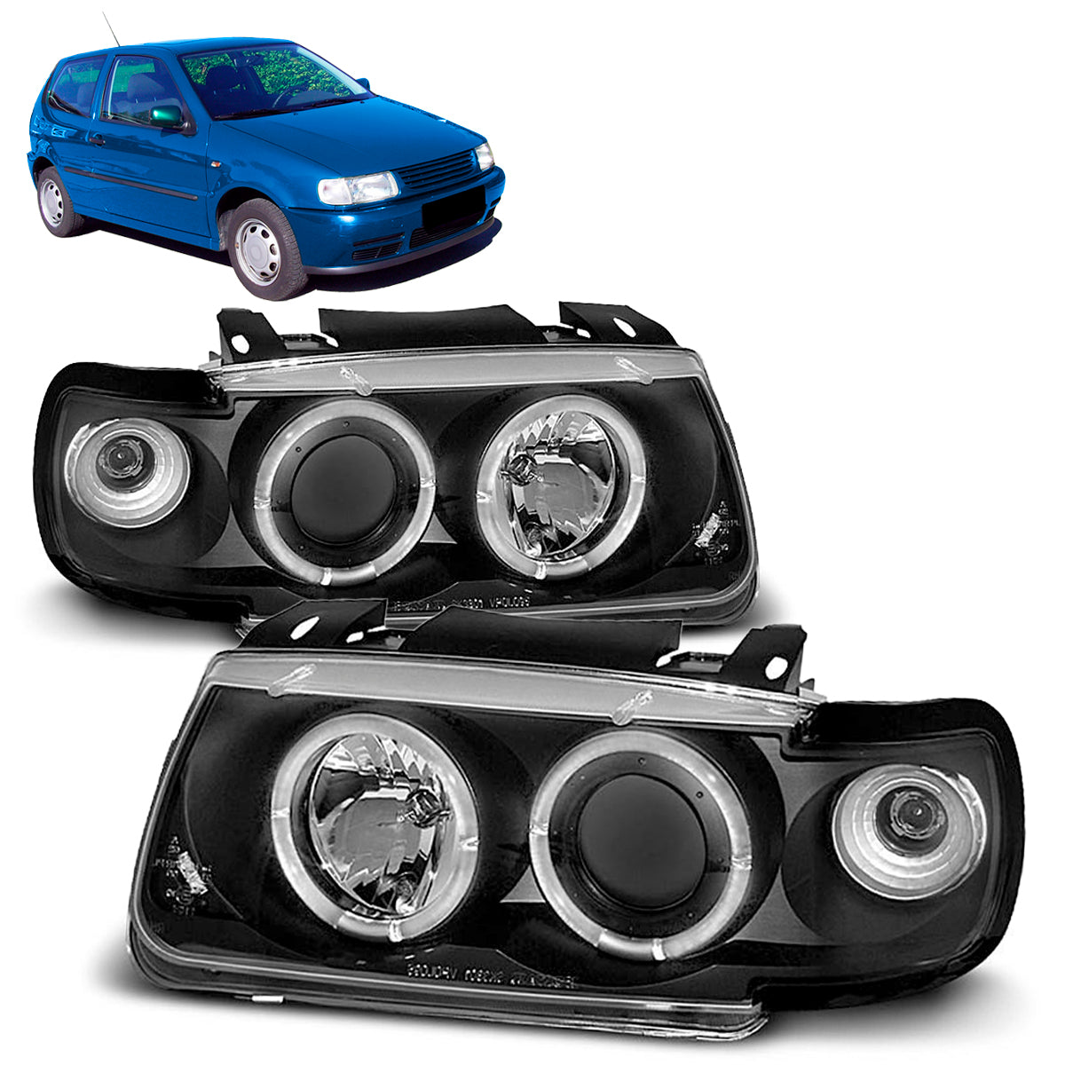 Scheinwerfer Angel Eyes Schwarz passend für VW Polo 6N 10.94-09.99 Hatchback