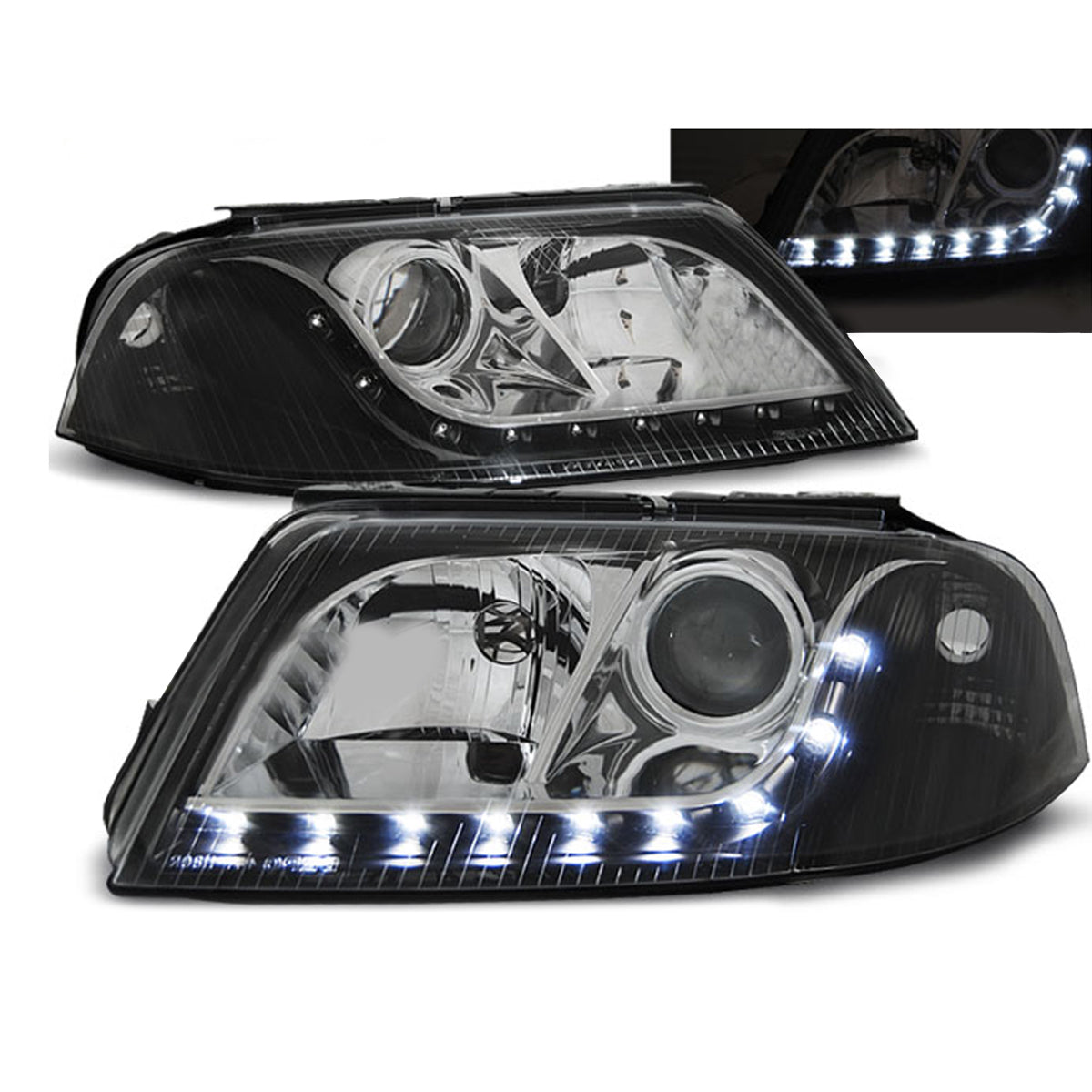 Scheinwerfer Daylight Schwarz passend für VW Passat 3BG B5 FL 09.00-03.05