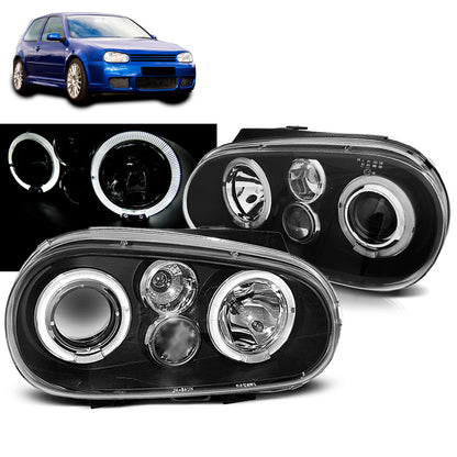 Scheinwerfer Angel Eyes Schwarz passend für VW Golf 4 09.97-09.03