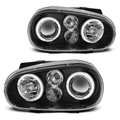 Scheinwerfer Angel Eyes Schwarz passend für VW Golf 4 09.97-09.03