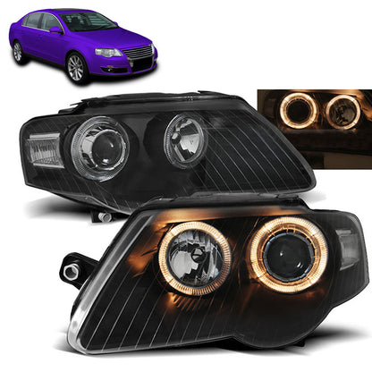 Scheinwerfer Angel Eyes Schwarz passend für VW Passat B6 3C 03.05-10