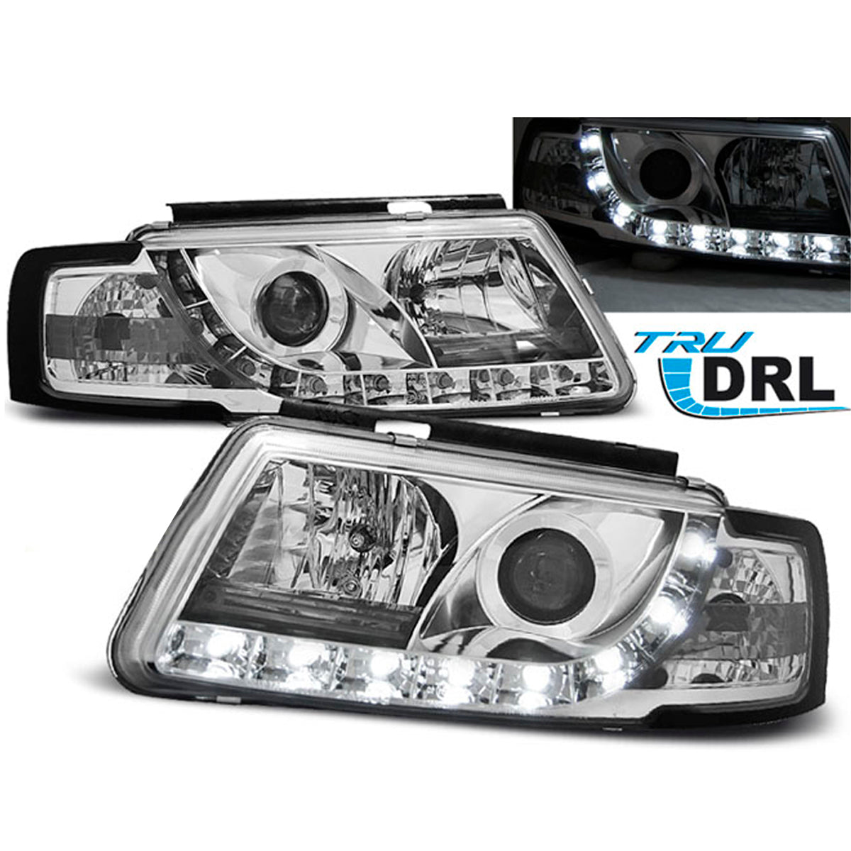 Scheinwerfer True DRL Chrom passend für VW Passat B5 3B 11.96-08.00