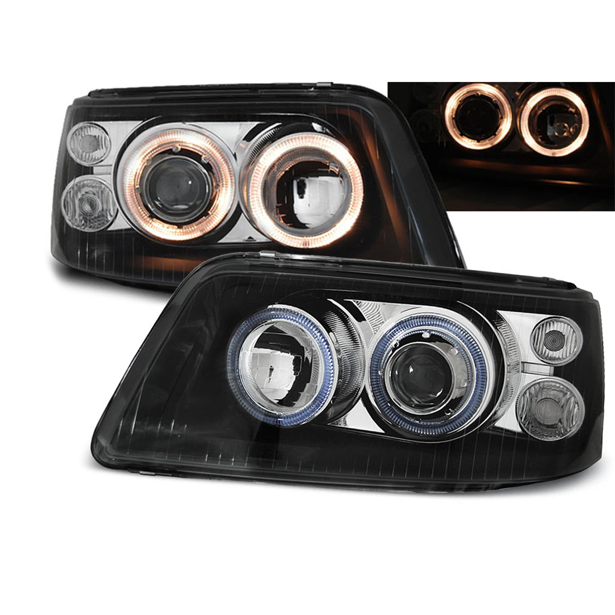 Scheinwerfer Angel Eyes Schwarz passend für VW T5 04.03-08.09