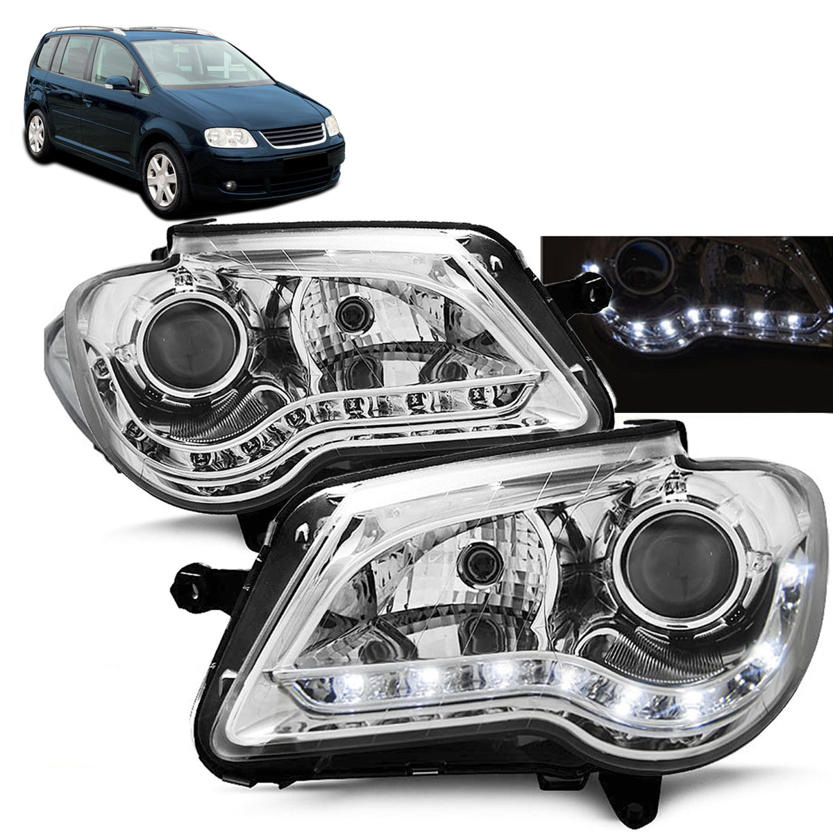 Scheinwerfer Tagfahrlicht Chrom passend für VW Touran 06-10