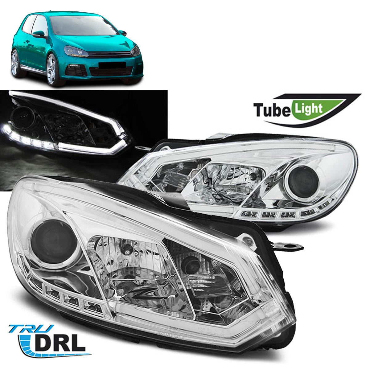 Scheinwerfer Tube Light DRL Chrom passend für VW Golf 6 10.08-12