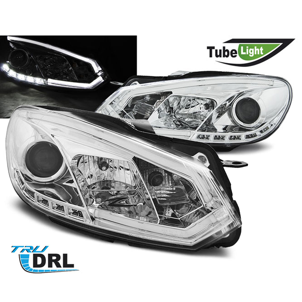 Scheinwerfer Tube Light DRL Chrom passend für VW Golf 6 10.08-12