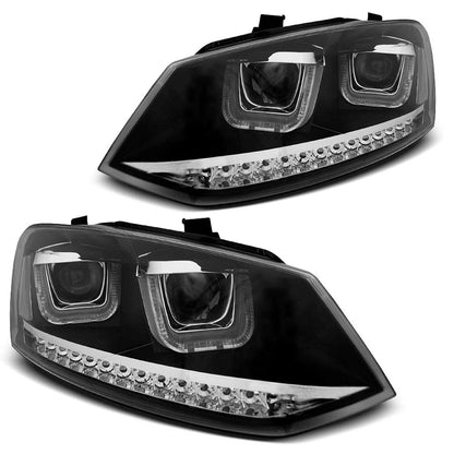 Scheinwerfer U-LED Licht Schwarz passend für VW Polo 6R 09-03.14