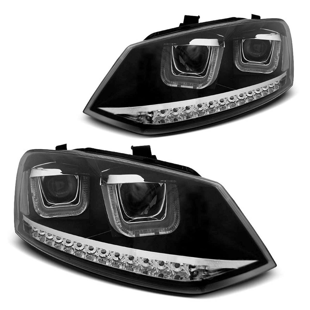 Scheinwerfer U-LED Licht Schwarz SEQ passend für VW Polo 6R 09-03.14