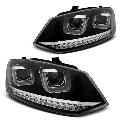 Scheinwerfer U-LED Licht Schwarz SEQ passend für VW Polo 6R 09-03.14