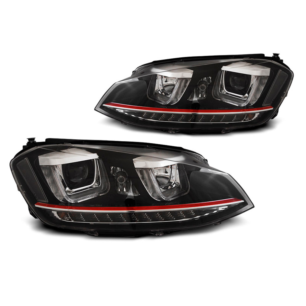 Scheinwerfer U-LED Licht DRL Schwarz Rot Linie passend für VW Golf 7 11.12-17