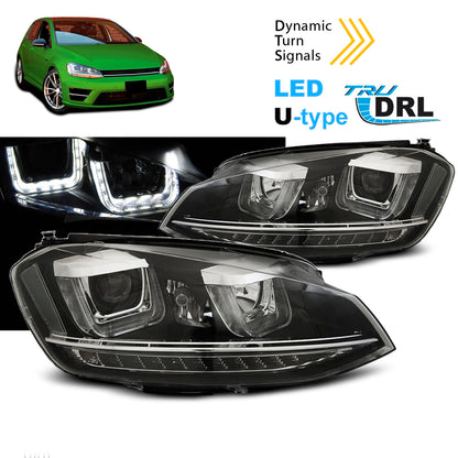 Scheinwerfer U-LED Licht DRL Schwarz Seq passend für VW Golf 7 11.12-17