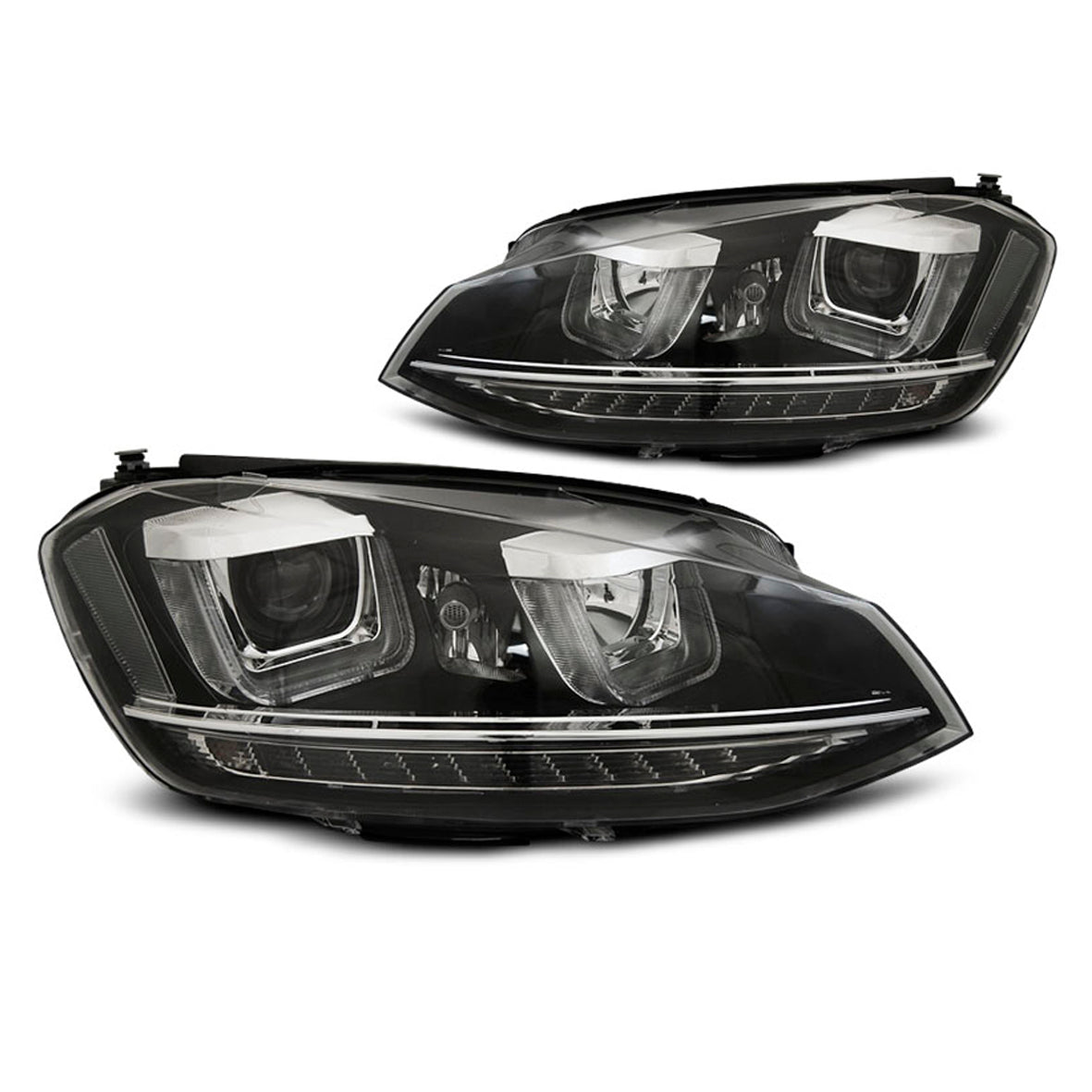 Scheinwerfer U-LED Licht DRL Schwarz Seq passend für VW Golf 7 11.12-17