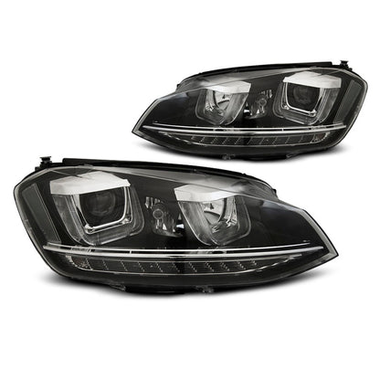 Scheinwerfer U-LED Licht DRL Schwarz Seq passend für VW Golf 7 11.12-17