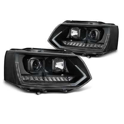 Scheinwerfer Röhrenlicht DRL Schwarz SEQ passend für VW T5 2010-2015