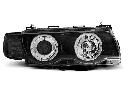 Tuning-Tec Xenon CCFL Angel Eyes Scheinwerfer für BMW 7er E38 98-01 Schwarz
