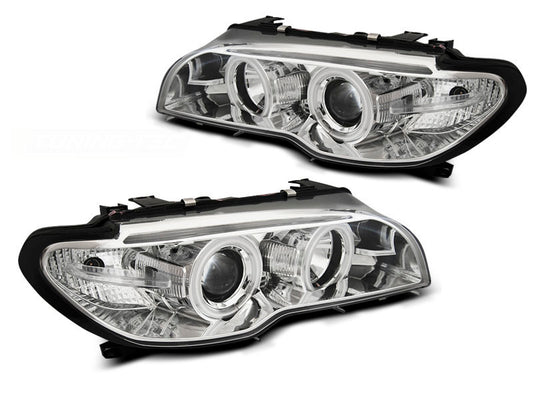 Tuning-Tec Xenon CCFL Angel Eyes Scheinwerfer für BMW 3er E46 Cabrio und Coupe 03-06 Chrom Set